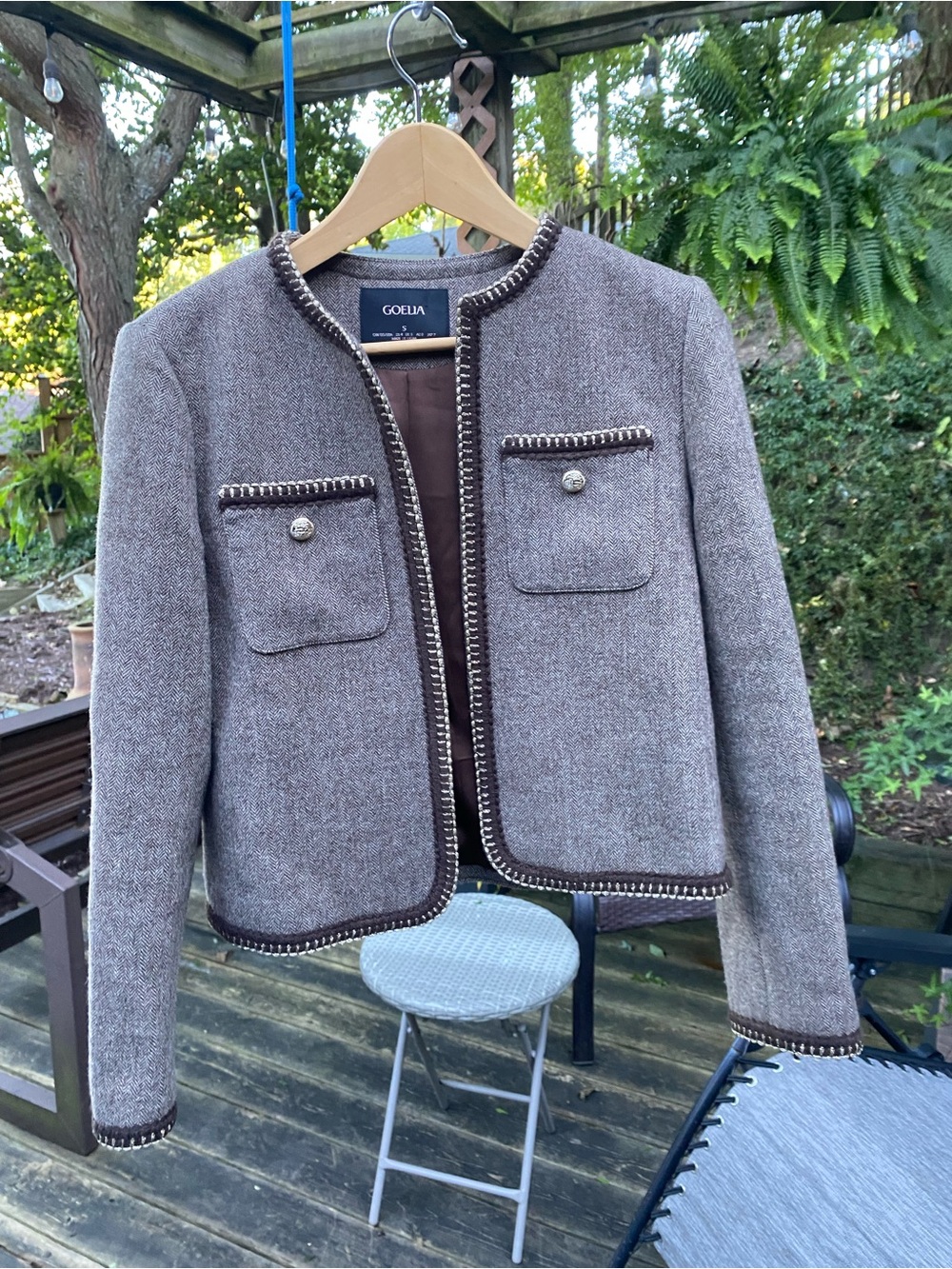 Brown Merino Wool Tweed Cropped Jacket